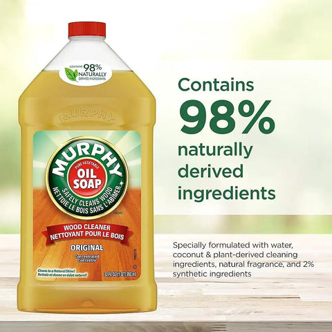Original Wood Cleaner Liquid That Safely Cleans All Wood Surfaces And Brings Out Their Natural Beauty With No Ammonia Or Bleach Added Trusted For Over A Hundred Years In A Thirty Two Ounce Bottle visible in front view with label highlighting 98% naturally derived ingredients.