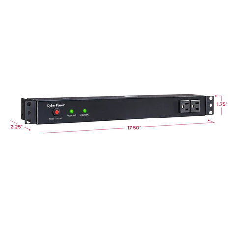 Front view of Beefy Rackmount Surge Protector 120V 15A With 15 Foot Cord, 3600 Joules, 10 Outlets, 1U Mount, UL Listed.