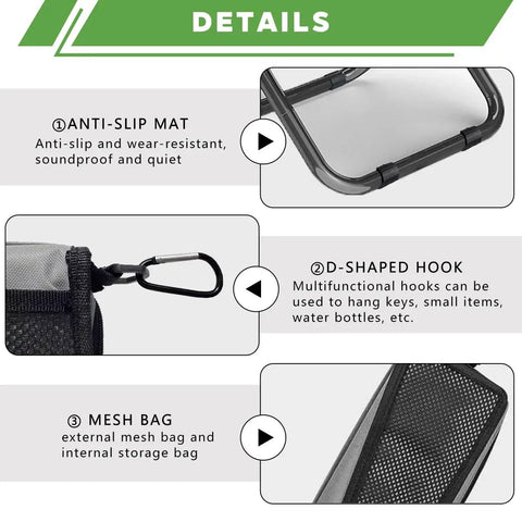 Ultralight Collapsible Stool For Camping And Travel Grab And Go Portable Chair Handbag Style Pocket Foldable Seat details