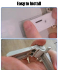 Hands installing Heavy Duty Beefed Up Fridge Freezer Compartment Hinge For RV And Motorhome Keeps The Door Solid Smooth Opening And Closing