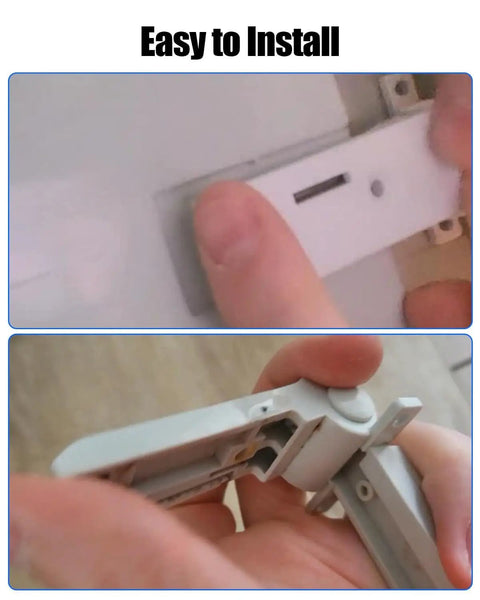 Hands installing Heavy Duty Beefed Up Fridge Freezer Compartment Hinge For RV And Motorhome Keeps The Door Solid Smooth Opening And Closing