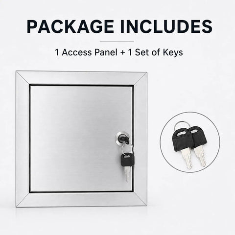 Bulletproof 10x10 Stainless Steel Access Panel For Drywall And Ceiling With Hinged Door, package includes 1 set of keys.