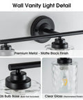 Go To Modern Matte Black Vanity Light Fixtures 24 Inch Three Light Hammered Glass Industrial Sconces metal detail view