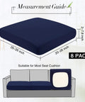 8 Pack Patio Cushion Covers Stretch Fit for Outdoor Cushions Navy Waterproof Soft Washable Slipcovers size guide and usage example