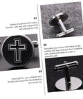 Cross Cufflinks For Men Titanium Steel Decor Fasteners Black Shirt Buttons 1 Pair on grey surface, detailed view