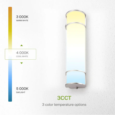 LED 24 Inch Vanity Light Bar With 3 CCT Dimmable Lighting, Energy Star and ETL Listed, showing 3 color temperature options