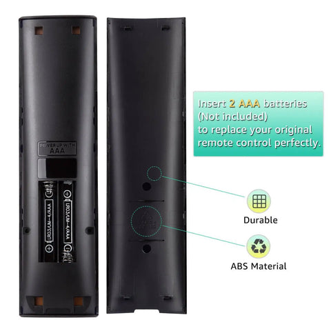 Back view of No Fuss Universal Smart TV Remote Replacement XRT136 showing battery compartment for Vizio SmartCast TVs.