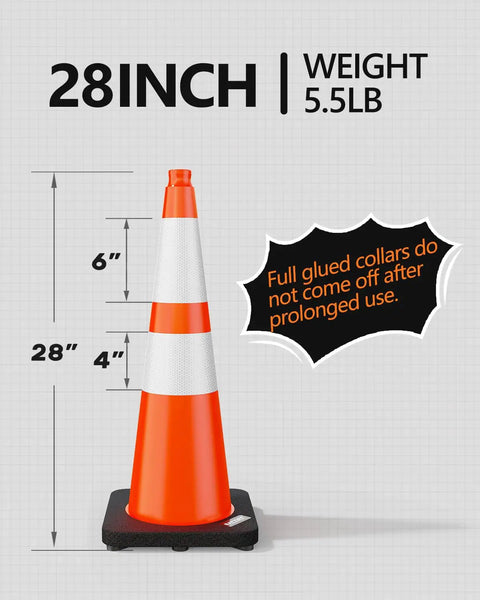 4 Pack 28 Inch Traffic Cones With Black Weighted Base For Traffic Control At Construction Sites And Parking Lots