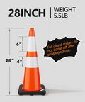 Eight Pack 28 Inch Orange Traffic Cones With Black Weighted Base Reflective Collar PVC Safety Cone For Traffic Control