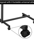 Smooth Rollin Mobile Adjustable Height Portable Computer Desk With Lockable Casters For Top Tier Home Office Standing Laptop Workstation Dark Wood Finish with 4 lockable wheels.