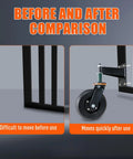 Before and after comparison of 8 Inch Heavy Duty Gate Wheels For Fences And Metal Tube Gates showing improved movement.