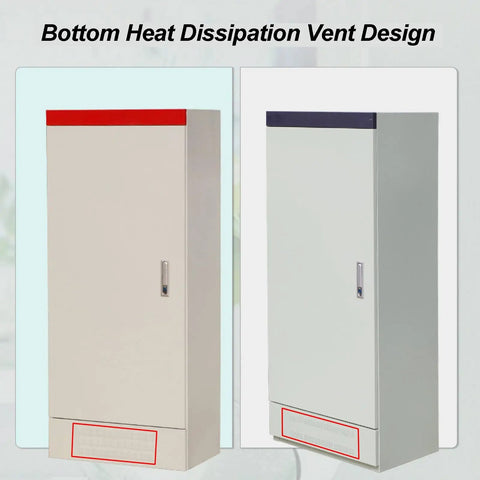 Heavy Duty Outdoor Metal Electrical Enclosure Junction Box Waterproof Floor Standing IP30 Coated Cold Rolled Steel Weatherproof Cabinet For Outdoor Use 120x60x40cm 47x24x16in Rust Resistant Easy Clean Surface Built Tough For The Elements bottom vent view