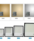 Image showing JUDYSSY Zghd 200W Led Floodlight Waterproof Ip67 Outdoor Security Light in various color temperatures: 3000K, 4000K, 6500K.