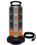 14 Outlet Surge Protector Charging Station With 4 USB Ports, Heavy Duty Power Strip Tower, 6 Foot Cord, Vertical Design