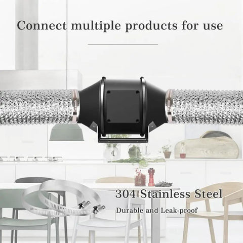 4 Inch 5ft Flexible Dryer Vent Hose Kit With Aluminum Insulated Ducting For Indoor And Outdoor Use Includes Stainless Steel Clamps For Easy Install High Temperature Resistant Rustproof Long Lasting Heavy Duty Air Duct in kitchen setting.