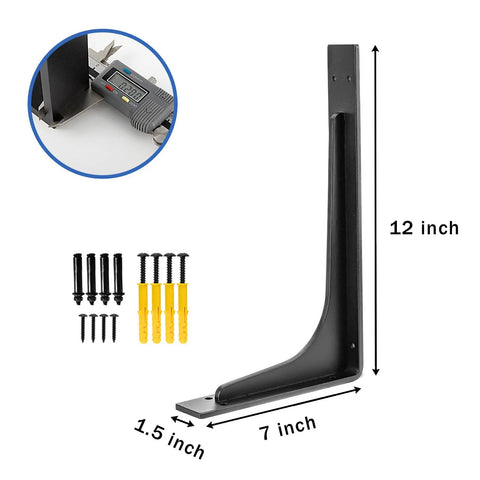 Heavy Duty 12x7 Inch Shelf Brackets Set Of 4, No Fuss L Style Corner Braces, Die Cast Premium Alloy Metal, 90 Degree Vertical Mount