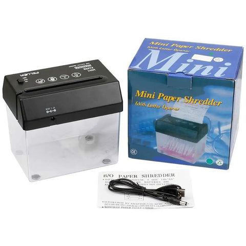 No Hassle Mini Paper Shredder With Built In Letter Opener Usb And Battery Powered Quiet Strip Cutter For A6 And Folded A4 Documents.