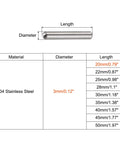Technical drawing of 304 Stainless Steel Dowel Pins 3x20mm Round Head Flat Chamfered End 50 Pack For Furniture Shelves Bunk Beds