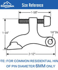 Solid Six Pack Brass Hinge Pin Door Stops With Soft Rubber Bumpers size reference diagram showing measurements and compatibility.