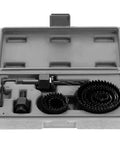 11 Piece Hole Saw Cutting Set For Wood And Metal Drilling With High Mandrels Arbors And Wrench Includes 8 Hole Saws 2 Arbors 1 Wrench Sizes 19 To 64 mm Black Finish Pro Grade DIY Woodworking Tool Part in case