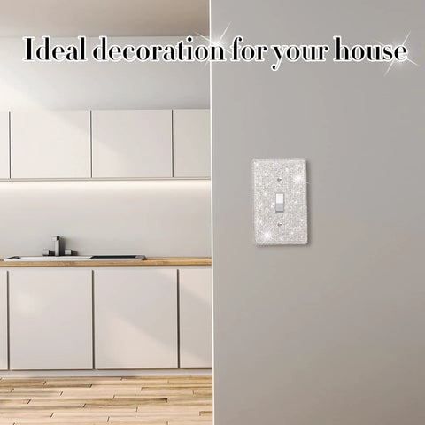 Six Piece Diamond Light Switch Cover Set Dope Rhinestone Bling Wall Plates For Single Gang And Duplex Outlets Sparkly Home Decor And Modern Interior Style showing single gang cover in modern kitchen setting
