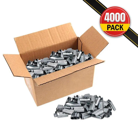 Box of 4000 Beefy Serrated Steel Banding Clips for Five Eighths Inch Strapping 2000 Piece Set Pallet Banding For Quick Secure Sealing