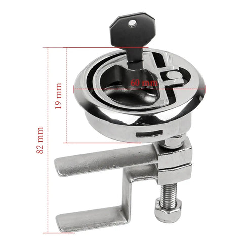 Tough As Nails Stainless Steel Flush Pull Handle With Turning Lock Design close-up view with dimensions, ideal for doors and gates.