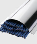 Heavy Duty Stainless Steel Cable Trunking filled with blue wires for clean wire housing indoors or outdoors. Ditch Those Pesky Wire Tangles Once And For All.