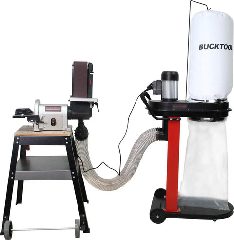 This Badass 1.2 HP Auto Start Dust Collector Kicks Out 750 CFM Of Shop Air For woodworking shops connected to a sander.