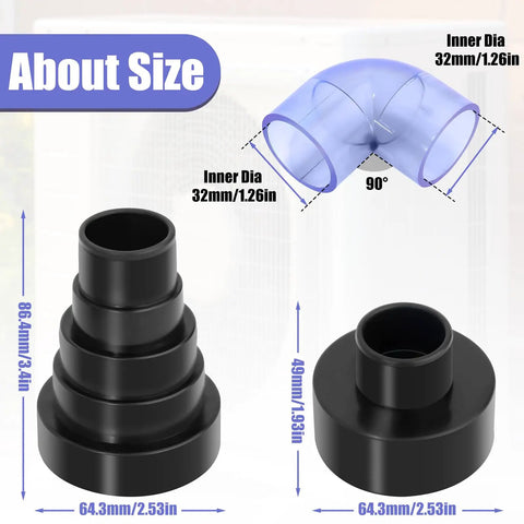 AC Drain Line Vacuum Adapter Kit Pro Grade For PVC Pipe From Three Quarter Inch To Two Inch size dimensions