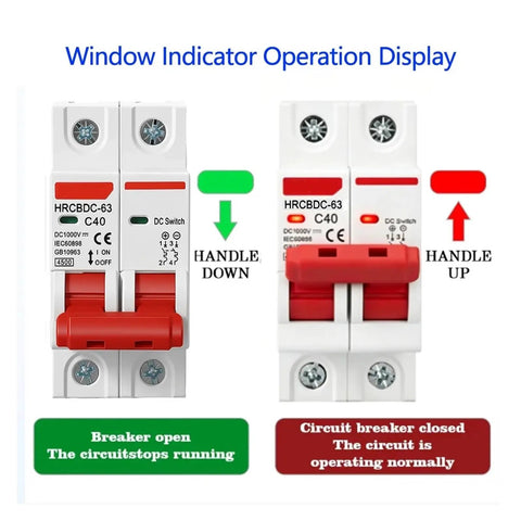 Kickass Pro 2 Pole Dc Mini Circuit Breaker 1000V Solar Pv Panel Shield 3A To 63A display of handle position and operation indicators
