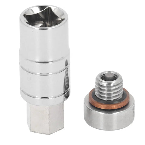 Dude You Gotta Grab This M12x1.75 Oil Drain Plug Kit Made From Top Tier Stainless Steel For Your Oil Pan Thread Repair That CNC Cuts Precision And Fits Perfectly For Serious Mechanics Or DIY Gear Heads Needing A Fast Fix Without Breaking The Bank. stainless steel oil drain plug kit with wrench and washer
