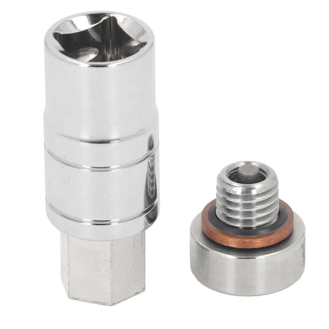 M12x1.75 Oil Drain Plug Kit Stainless Steel Self Tapping Thread Repair Tool CNC Cut For Accurate Install Durability Fix Stripped Pan Threads Fast And Easy, two-piece set