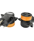 Slick Nema Tt-30p To 14-50r Ev Charging Adapter showing side view with prongs and RV outlet for Tesla and electric vehicles.