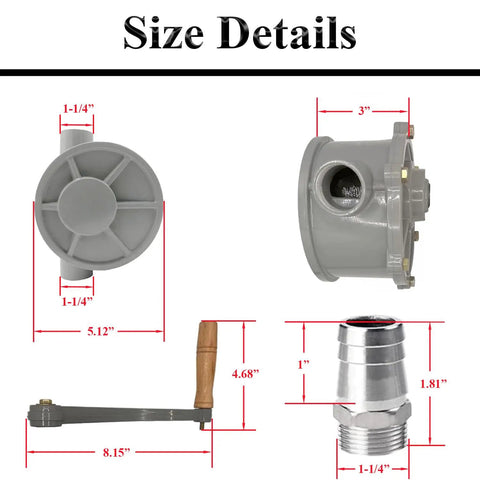 Rotary Hand Transfer Pump For 30 35 40 Gallon Gas Diesel Caddy Aluminum Drum Pump With One And A Quarter Inch Inlet And Outlet Easy Grip And Smooth Crank For Quick Fuel Refills size details