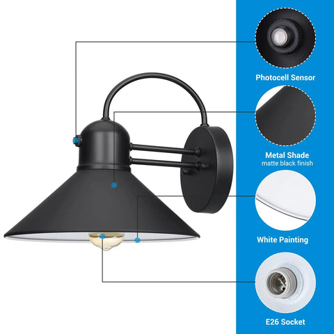 Dusk To Dawn Outdoor Wall Light With Gooseneck Barn Style Sconce Modern Farmhouse Matte Black Exterior Porch Lighting showing features