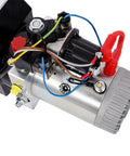 Yaton 12V Hydraulic Power Unit Double Acting Pump features steel oil reservoir and DC electric motor with wiring connections.