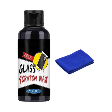 Bottle of glass scratch wax with blue cloth, part of the Phone Scratch Repair Kit With Screen Polishing Solution And Glass Restoration Paste