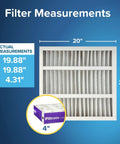 Breathe Easy Premium Electrostatic Air Filter 20x20x4 For Home HVAC, MERV 12, showing actual dimensions and packaging.