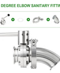 Two-piece 304 stainless steel 2-inch sanitary 45-degree elbow with tri-clamp ferrule and gasket set