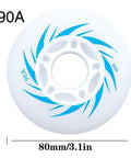 Close-up of an 80mm 90A PU inline skate wheel, part of an Inline Skate Wheels 8 Pack Replacement Set For Outdoor And Indoor Use.
