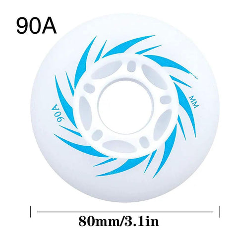 Close-up of an 80mm 90A PU inline skate wheel, part of an Inline Skate Wheels 8 Pack Replacement Set For Outdoor And Indoor Use.