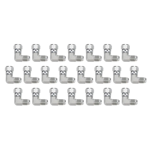 Heavy Duty 3/8 Inch 90 Degree Hydraulic Adapter Fitting Carbon Steel Precision 37 Degree Flare Male Female Thread SAE J514 Compliant Rotating Connection For Pro Mechanics And Car Guys Seeking Reliable Leak Free Operation With Durable Metal Built Tough, set of 90-degree elbow fittings