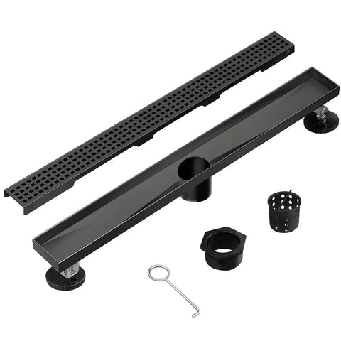 32 Inch Black Linear Shower Drain With Removable Grate Cover Brushed 304 Stainless Steel Ultra Fast Drainage Hair Strainer Adjustable Feet No Rust Easy Clean Modern Built To Last Shower Floor Solution
