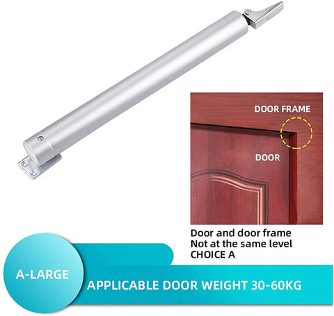 Image showing Heavy Duty Automatic Door Closer With Aluminum Alloy Body next to a diagram describing door frame alignment.