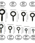 Image of 191 Piece Zinc Plated Screw Eyes Kit With 9 Sizes 0 To 8 Black Metal Eye Hooks, sizes and dimensions labeled, for DIY projects.