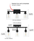 Diagram showing dimensions of Three Light Black Vanity Light Bar With Rotating Track Heads And Clear Glass Shade 20.5 Inch Ceiling Fixture