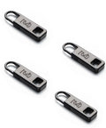 Heavy Duty Detachable Zipper Pull Replacement Set For Suitcases And Bags, Large Strong Metal Pull Handles, 4 Piece Zinc Alloy Repair Kit, Easy To Install, Prevents Zippers From Slipping Or Falling Off, four black metal pulls
