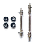 4 Piece Axles And Bearings Kit For Gas Motorized Bicycle With Mag Wheel Set 26 Inch And 29 Inch Front And Rear Axles 140mm x 10mm And 185mm x 10mm Bearings 6000 Silver Plug And Play Ready, featuring 2 silver axles and 4 black bearings
