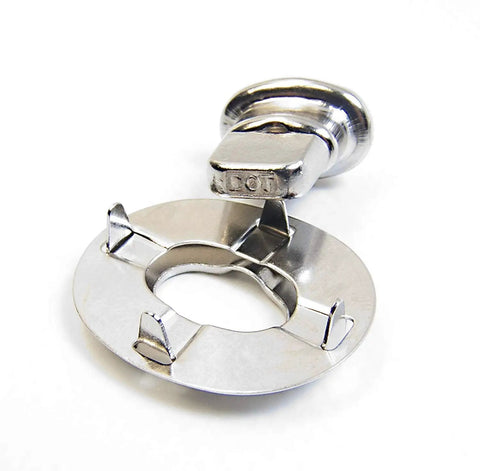 Premium Nickel Plated Brass Curtain Fasteners With Five Eighths Inch Screw Studs Heavy Duty Murphy Turn Buckles close-up view.